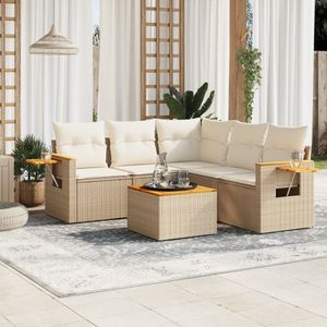 6-tlg. Garten-Sofagarnitur mit Kissen Beige Poly Rattan Vidaxl
