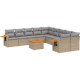 vidaXL 11-delige Tuinset met kussens poly rattan beige