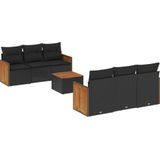 vidaXL 7-delige Loungeset met kussens poly rattan zwart