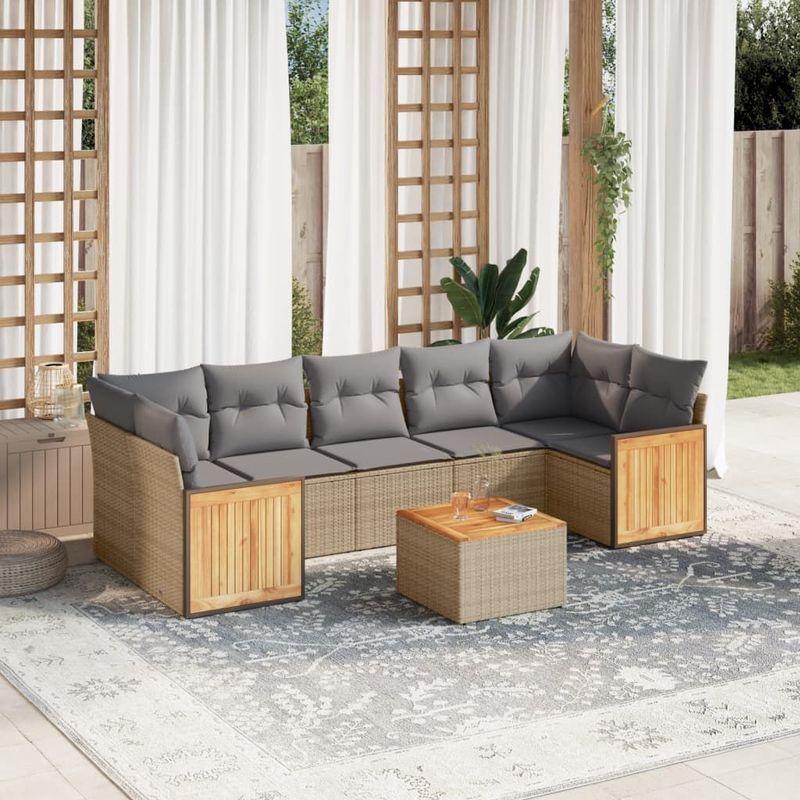 Vidaxl - 8-tlg. Garten-Sofagarnitur mit Kissen Beige Poly Rattan