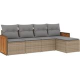 vidaXL 5-delige Loungeset met kussens poly rattan beige