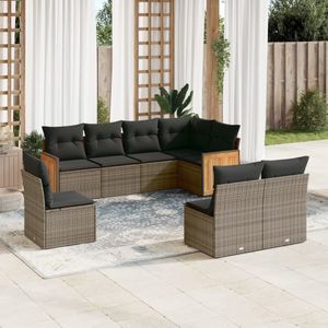 vidaXL 8-delige Loungeset met kussens poly rattan grijs