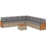 Vidaxl - 10-tlg. Garten-Sofagarnitur mit Kissen Beige Poly Rattan