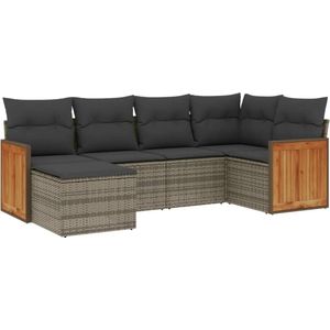 vidaXL - 6-delige - Loungeset - met - kussens - poly - rattan - grijs