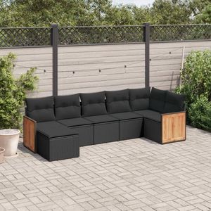 vidaXL - 7-delige - Loungeset - met - kussens - poly - rattan - zwart