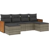 vidaXL - 6-delige - Loungeset - met - kussens - poly - rattan - grijs