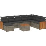 vidaXL - 9-delige - Loungeset - met - kussens - poly - rattan - grijs