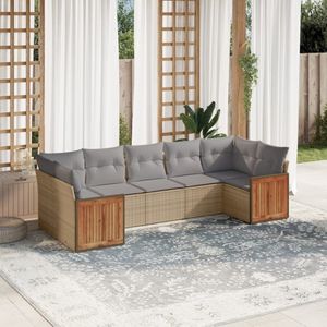 vidaXL - 7-delige - Loungeset - met - kussens - poly - rattan - beige