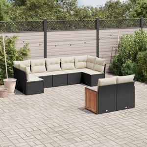 vidaXL - 9-delige - Loungeset - met - kussens - poly - rattan - zwart