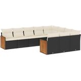 vidaXL - 10-delige - Loungeset - met - kussens - poly - rattan - zwart