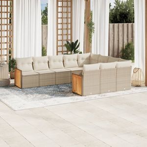 vidaXL - 10-delige - Loungeset - met - kussens - poly - rattan - beige