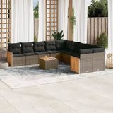 vidaXL - 11-delige - Loungeset - met - kussens - poly - rattan - grijs
