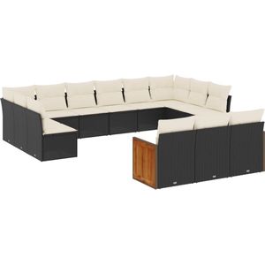 vidaXL - 13-delige - Loungeset - met - kussens - poly - rattan - zwart