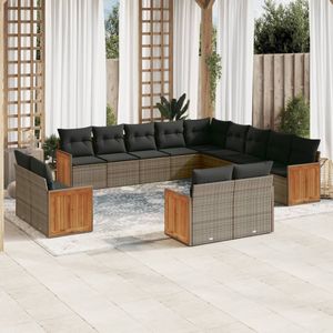 vidaXL - 13-delige - Loungeset - met - kussens - poly - rattan - grijs