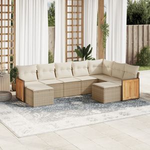 vidaXL - 9-delige - Loungeset - met - kussens - poly - rattan - beige