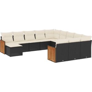 vidaXL - 12-delige - Loungeset - met - kussens - poly - rattan - zwart