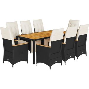 vidaXL - 9-delige - Bistroset - met - kussens - poly - rattan - zwart