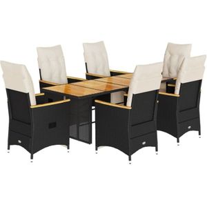 vidaXL 7-delige Bistroset met kussens poly rattan zwart