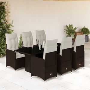 vidaXL 7-delige Bistroset met kussens poly rattan bruin