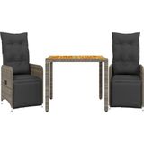 vidaXL - 3-delige - Bistroset - met - kussens - poly - rattan - grijs