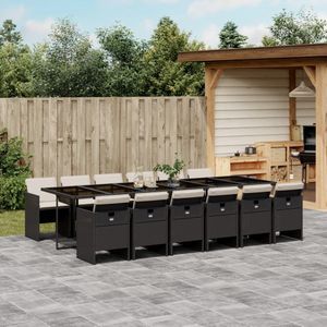vidaXL - 13-delige - Tuinset - met - kussens - poly - rattan - zwart