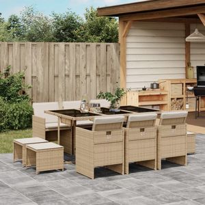 vidaXL - 11-delige - Tuinset - met - kussens - poly - rattan - beige