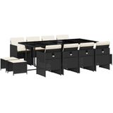 vidaXL - 13-delige - Tuinset - met - kussens - poly - rattan - zwart