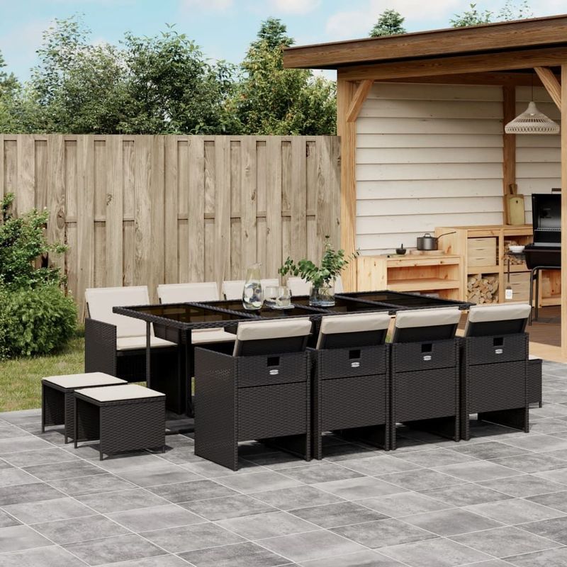 vidaXL - 13-delige - Tuinset - met - kussens - poly - rattan - zwart