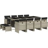 vidaXL - 13-delige - Tuinset - met - kussens - poly - rattan - lichtgrijs