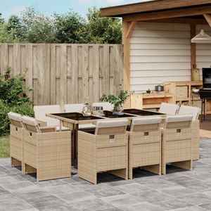 vidaXL - 11-delige - Tuinset - met - kussens - poly - rattan - beige