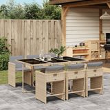 vidaXL - 7-delige - Tuinset - met - kussens - poly - rattan - gemengd - beige