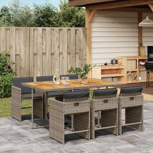 vidaXL - 7-delige - Tuinset - met - kussens - poly - rattan - grijs
