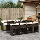 vidaXL 9-delige Tuinset met kussens poly rattan bruin