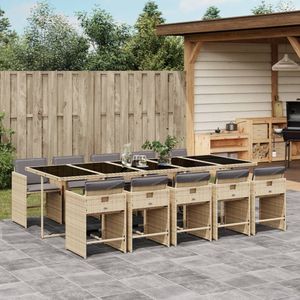 vidaXL - 11-delige - Tuinset - met - kussens - poly - rattan - gemengd - beige