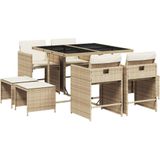 vidaXL - 9-delige - Tuinset - met - kussens - poly - rattan - beige