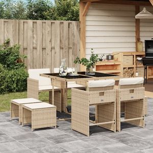 vidaXL - 9-delige - Tuinset - met - kussens - poly - rattan - beige