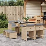 vidaXL - 9-delige - Tuinset - met - kussens - poly - rattan - gemengd - beige