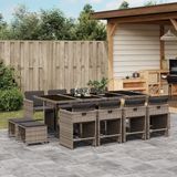 vidaXL - 13-delige - Tuinset - met - kussens - poly - rattan - grijs