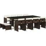 vidaXL - 13-delige - Tuinset - met - kussens - poly - rattan - bruin