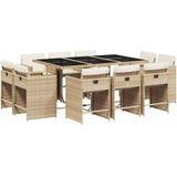 vidaXL 11-tlg. Garten-Essgruppe mit Kissen Beige Poly Rattan