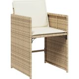 vidaXL 11-tlg. Garten-Essgruppe mit Kissen Beige Poly Rattan