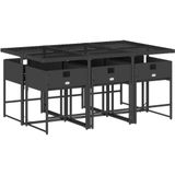 vidaXL - 7-delige - Tuinset - met - kussens - poly - rattan - zwart