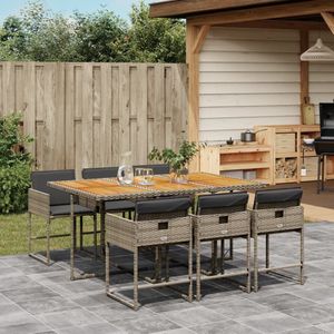 vidaXL - 7-delige - Tuinset - met - kussens - poly - rattan - grijs