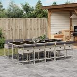 vidaXL - 11-delige - Tuinset - met - kussens - poly - rattan - lichtgrijs