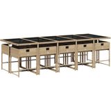 vidaXL - 11-delige - Tuinset - met - kussens - poly - rattan - gemengd - beige