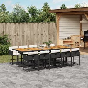 vidaXL - 11-delige - Tuinset - met - kussens - poly - rattan - zwart