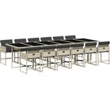 vidaXL - 13-delige - Tuinset - met - kussens - poly - rattan - lichtgrijs