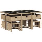 vidaXL 11-tlg. Garten-Essgruppe mit Kissen Beigemischung Poly Rattan