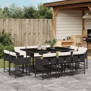 vidaXL - 11-delige - Tuinset - met - kussens - poly - rattan - zwart
