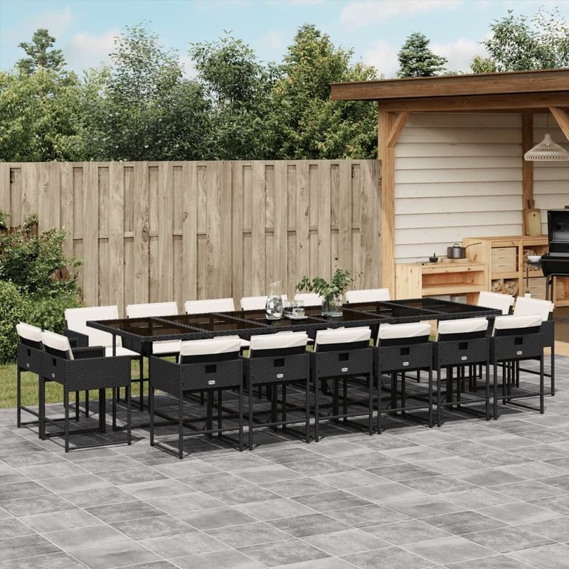 vidaXL - 17-delige - Tuinset - met - kussens - poly - rattan - zwart